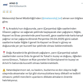 AFAD'dan İç Anadolu ve Doğu Karadeniz için yağış uyarısı