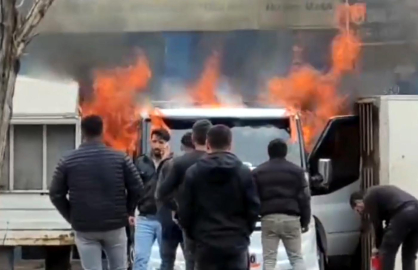 Tamire götürülen çekici, alev alev yandı