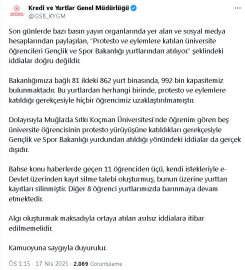 KYGM: Eylemlere katılan öğrencilerin yurtlarından atıldığı iddiası doğru değildir