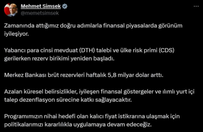Bakan Şimşek: Finansal piyasalarda görünüm iyileşiyor
