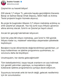 Bakan Yumaklı: Çeşme'nin su hasreti bitiyor