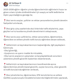 Bakan Yerlikaya: Okul önlerinde trafik ekiplerimiz denetimlerini sıklaştıracak