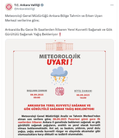 Ankara Valiliği'nden 'sağanak' uyarısı