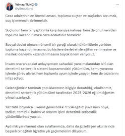 Bakan Tunç: 1534 okulun tadilat ve bakımı denetimli serbestlik yükümlülerince yapıldı