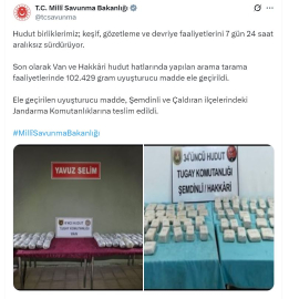 MSB: Van ve Hakkari'de 102 kilo uyuşturucu ele geçirildi