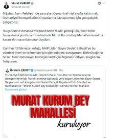 Osmaniye'de 'Murat Kurum Bey Mahallesi' kuruluyor