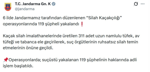 6 ilde silah kaçakçılarına operasyon: 119 gözaltı