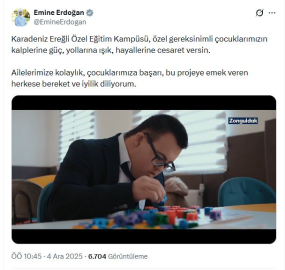 Emine Erdoğan'dan açılan özel eğitim kampüsü ile ilgili paylaşım
