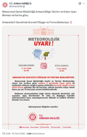 Ankara Valiliği'nden kuvvetli rüzgar ve fırtına uyarısı