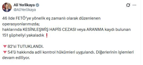 46 ilde FETÖ operasyonu; 82 tutuklama